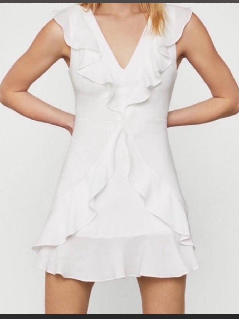 Bcbgmaxazria White Ruffle Vneck Mini Dress